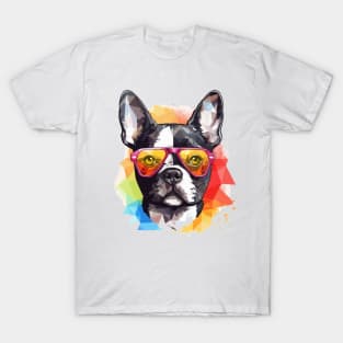 Boston Terrier wearing Sunglasses T-Shirt